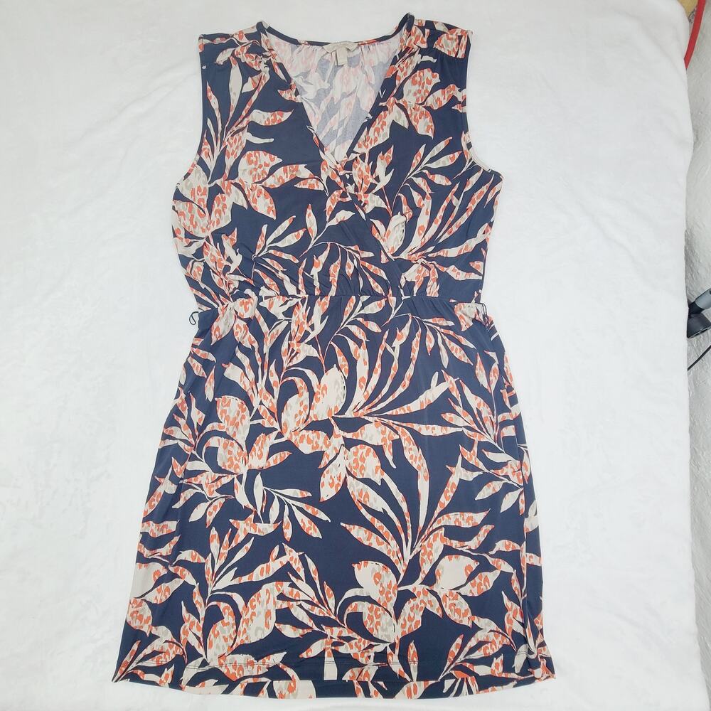 Banana Republic Faux Wrap Dress XL Blue Orange Floral Sleeveless Elastic Waist
